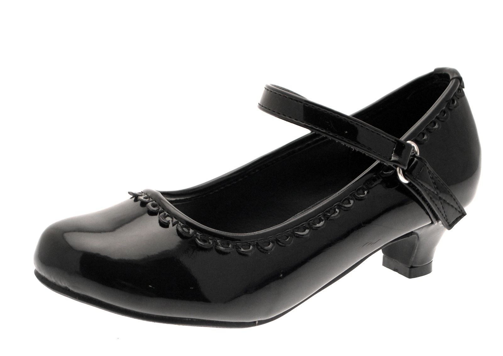 Girls Kids Faux Leather Mary Jane T Bar Party Shoes Low Heels Wedding